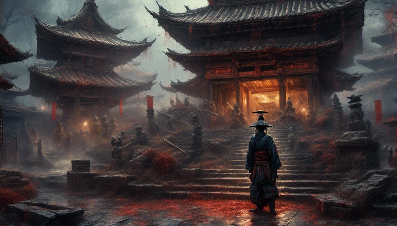 Japanese samurai shinobi Pagoda background
