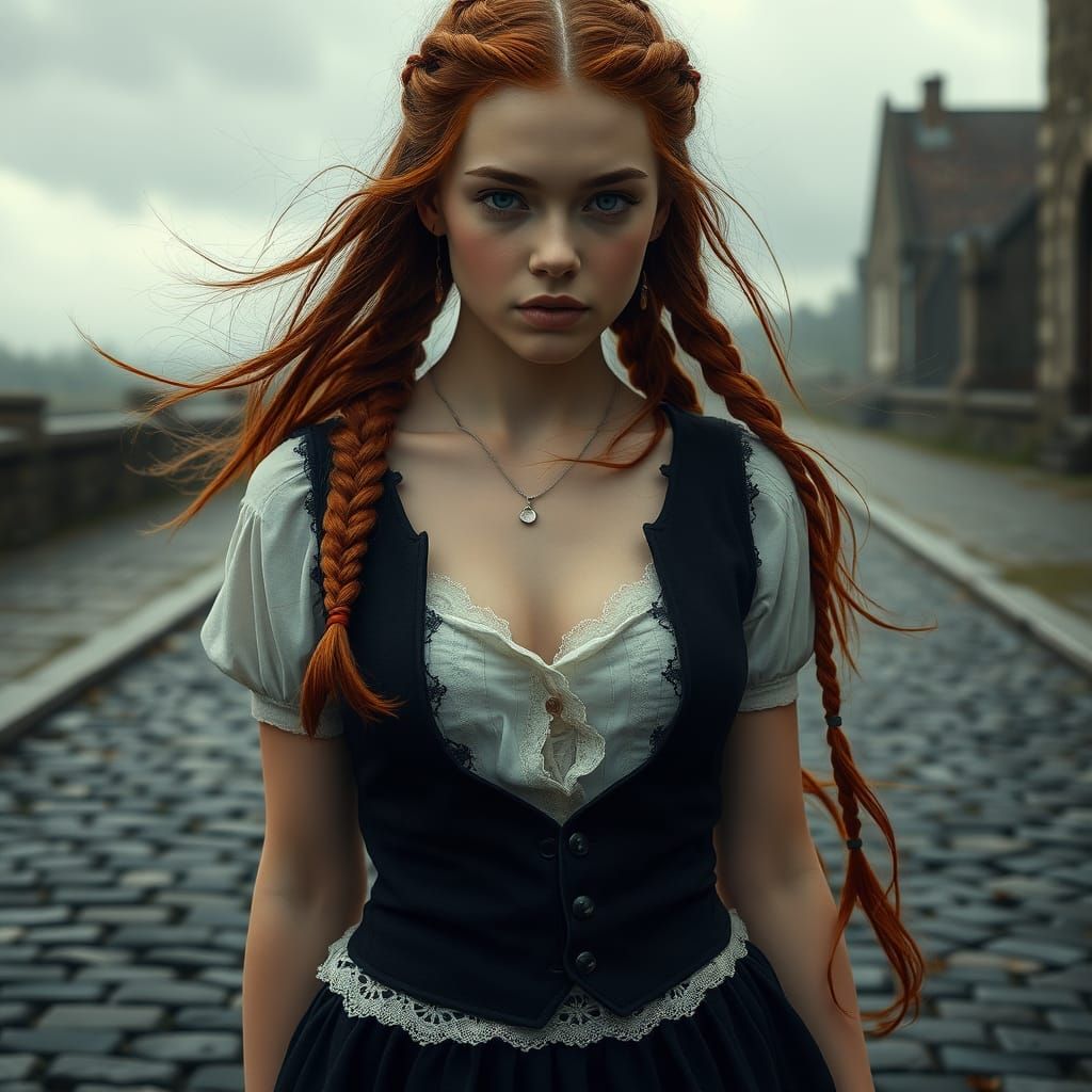 Irish Woman in Cobblestone Alleyway