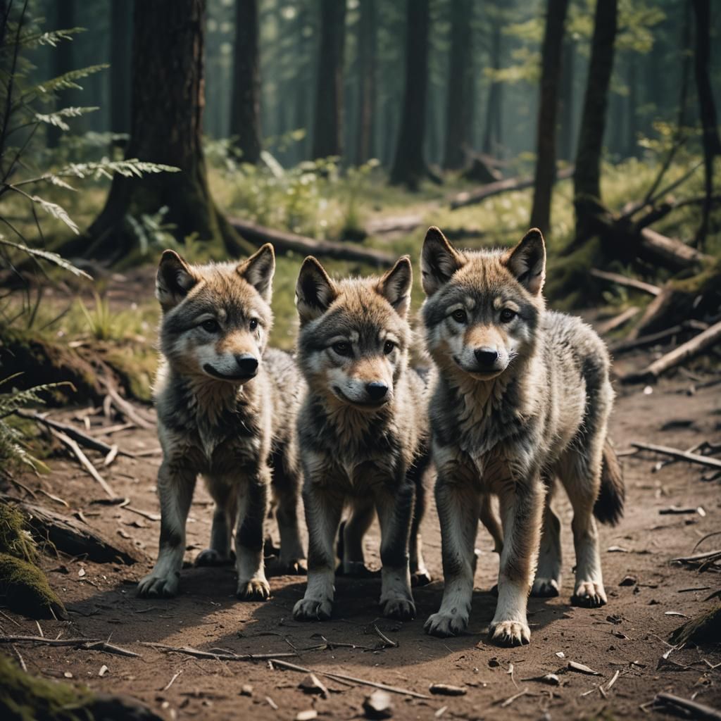 Cinematic Baby Wolves in Atmospheric Lighting