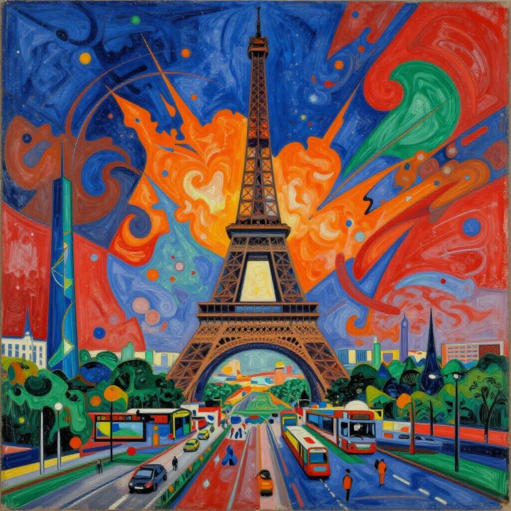 Vibrant Abstract Paris Landmarks in Expressive Color Style