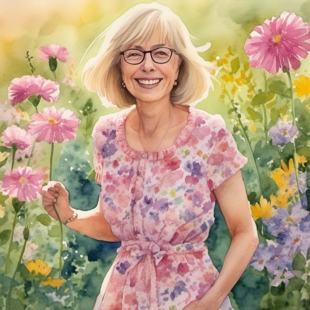 Watercolor Portrait of a Radiant Woman in Nature