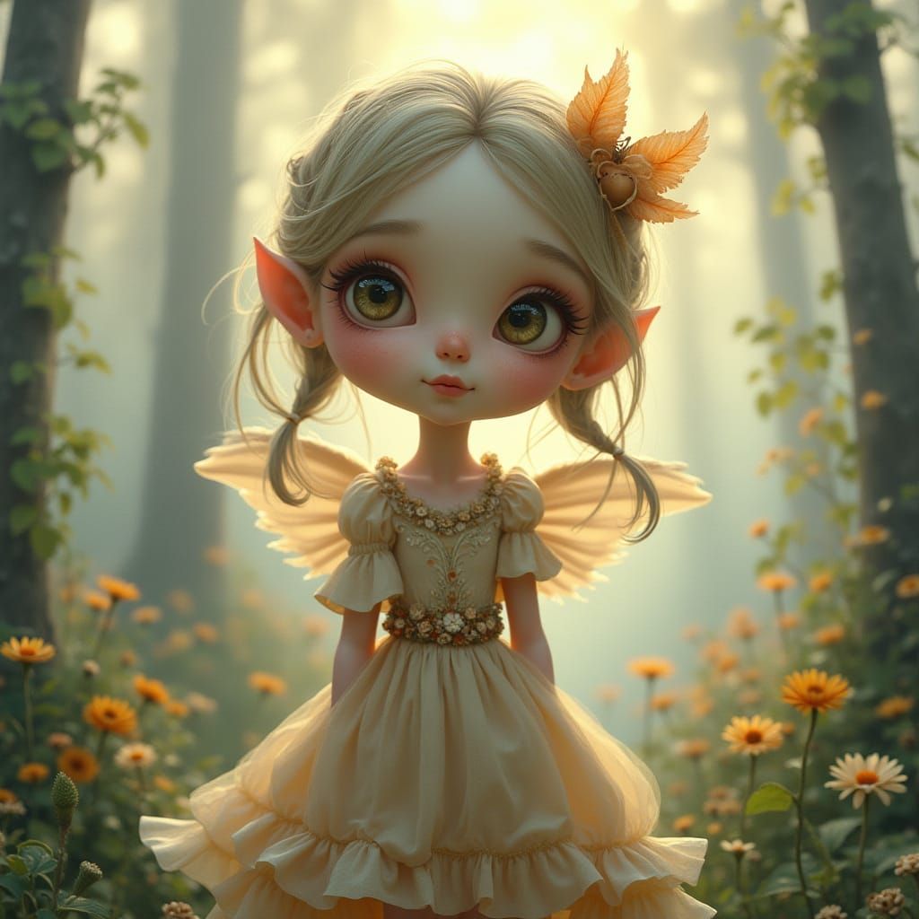 Cross-Eyed Fairy in Ethereal Landscape, Kinkade Style