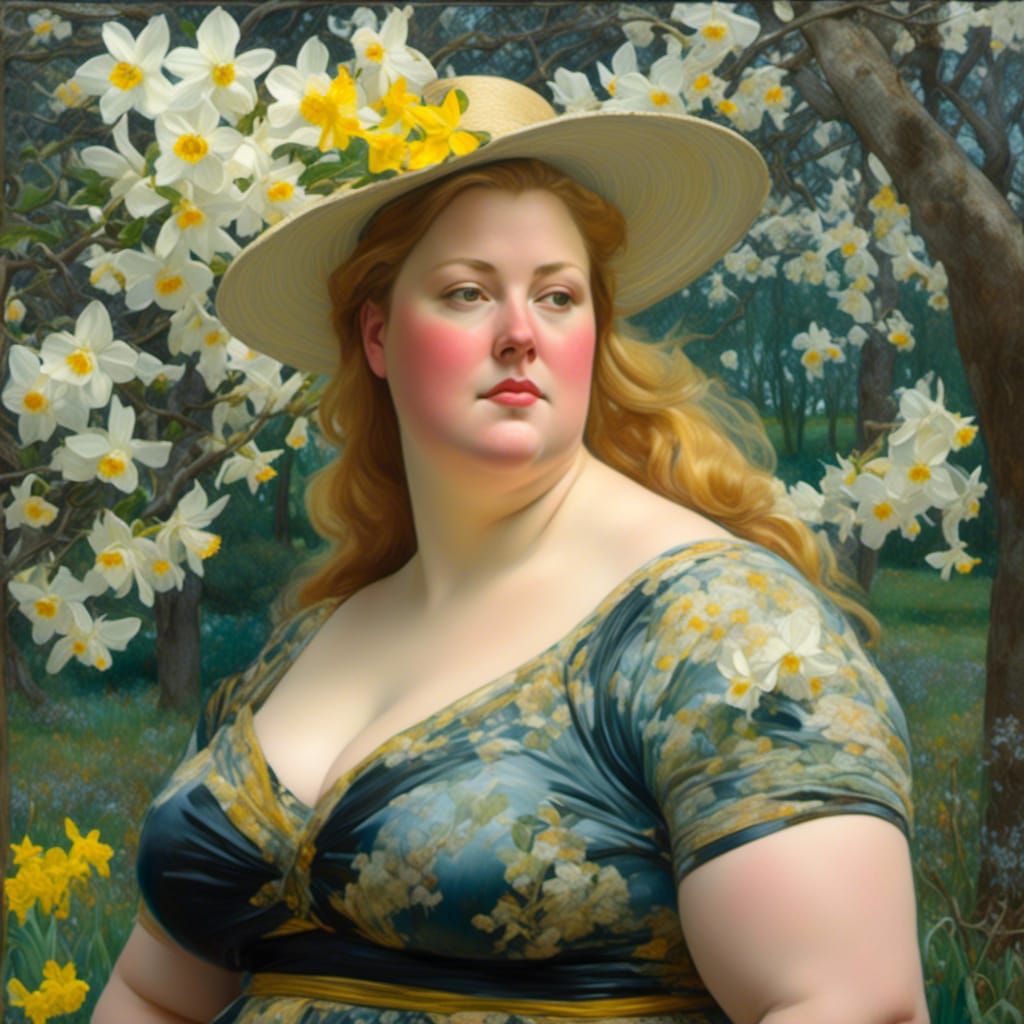 Pre-Raphaelite Woman in Spring Garden