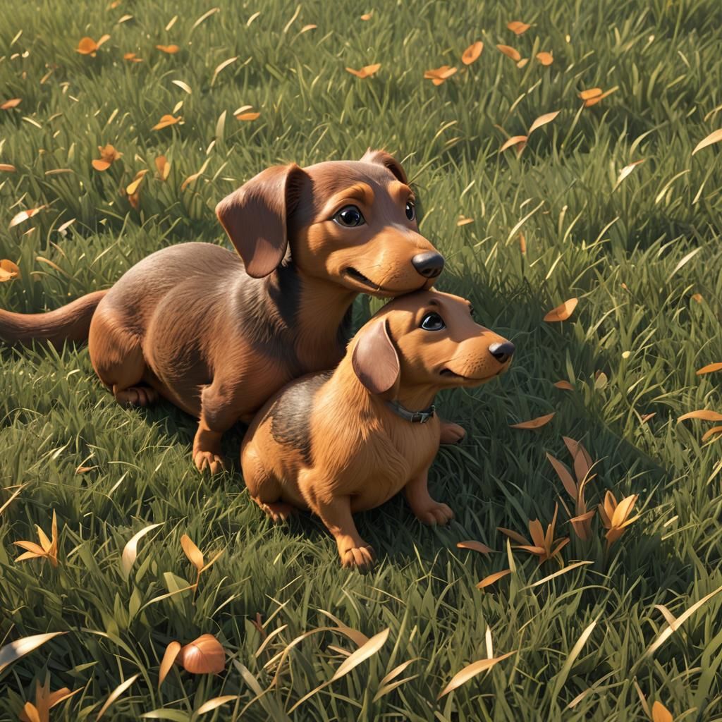 Wiener Dog and Squirrel Snuggling, 3D Render