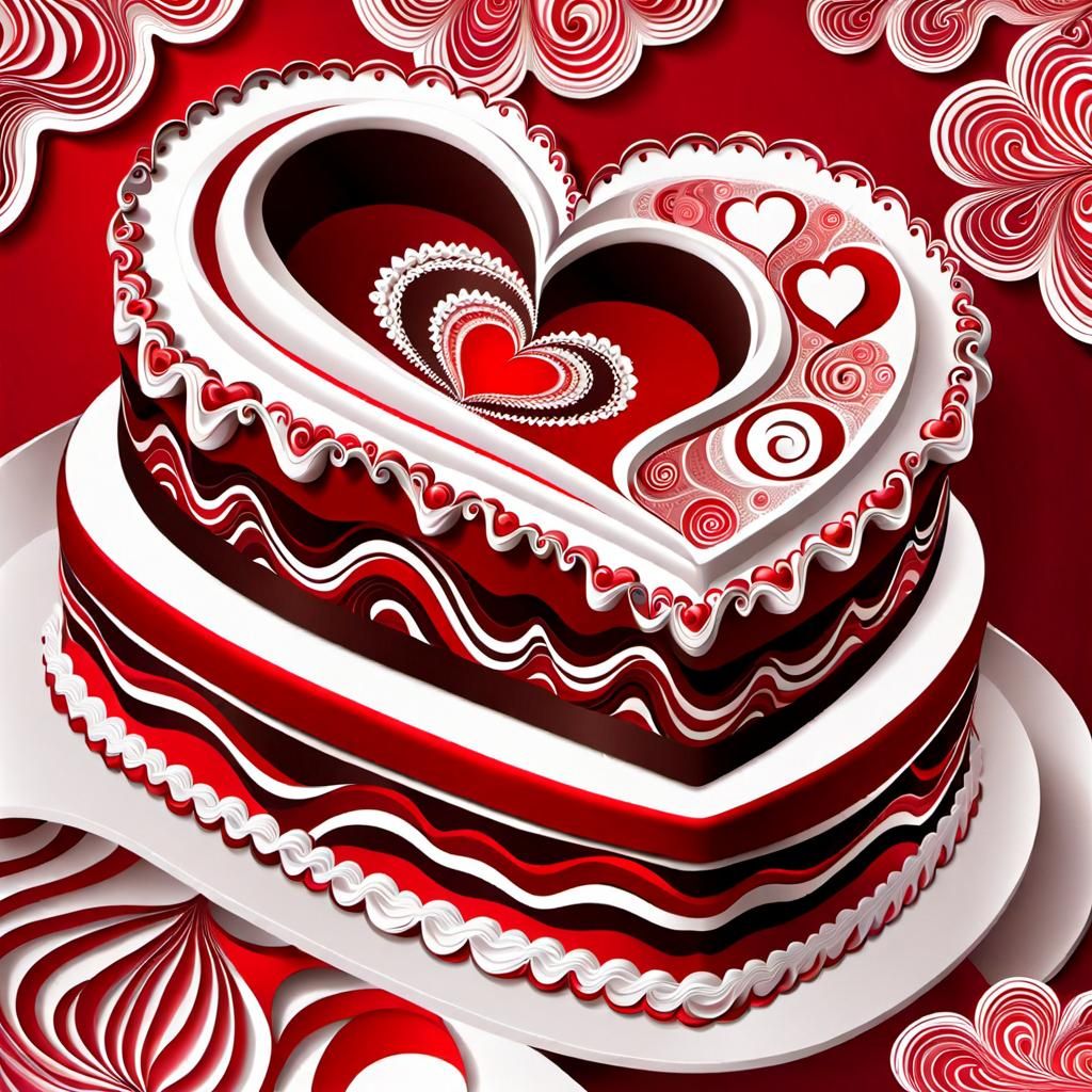 Heart-Shaped Wedding Cake with Abstract Fractals