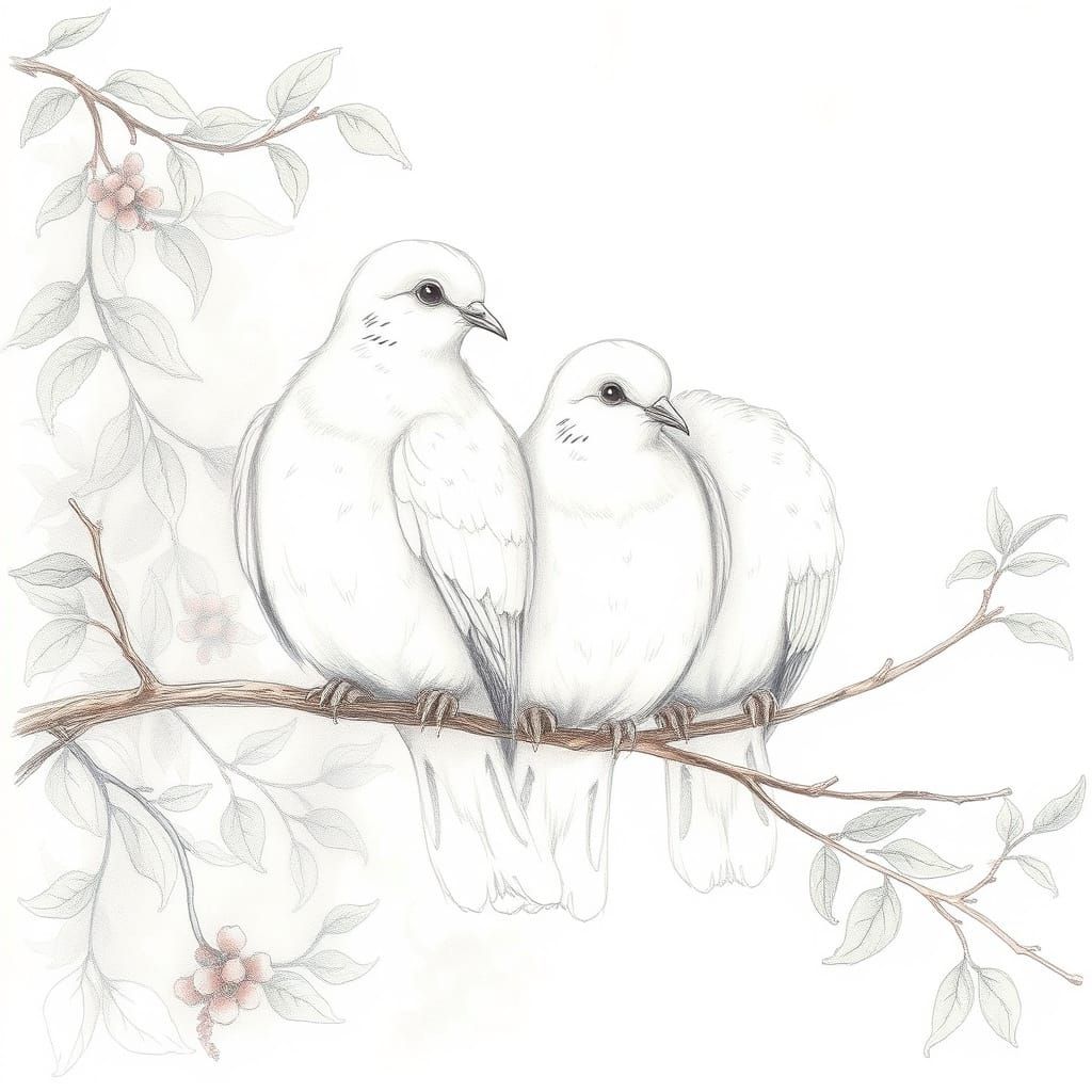 Delicate Doves in Whimsical Pencil Sketch