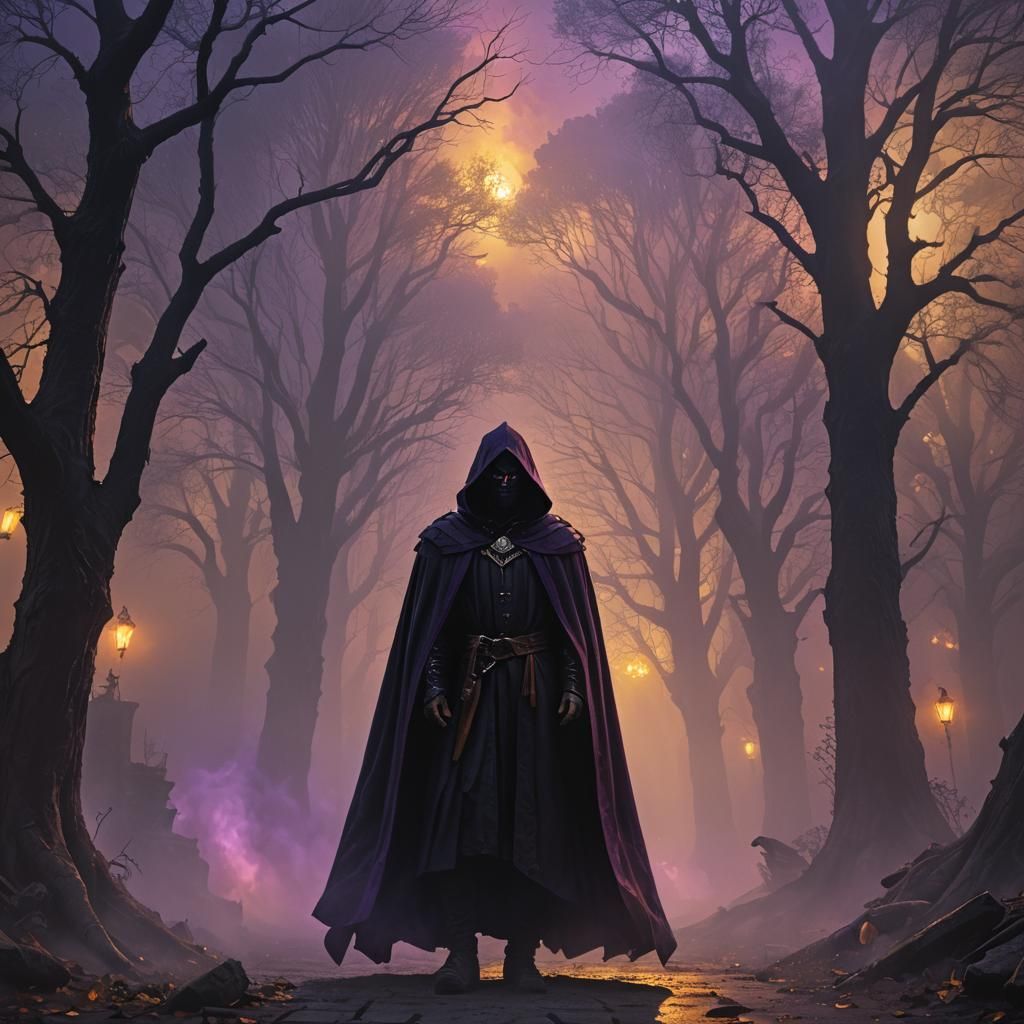 Eerie Cloaked Figure in Dark Fantasy Digital Art