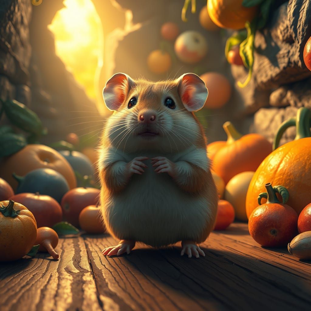 Whimsical Hamster in Enchanted Landscape