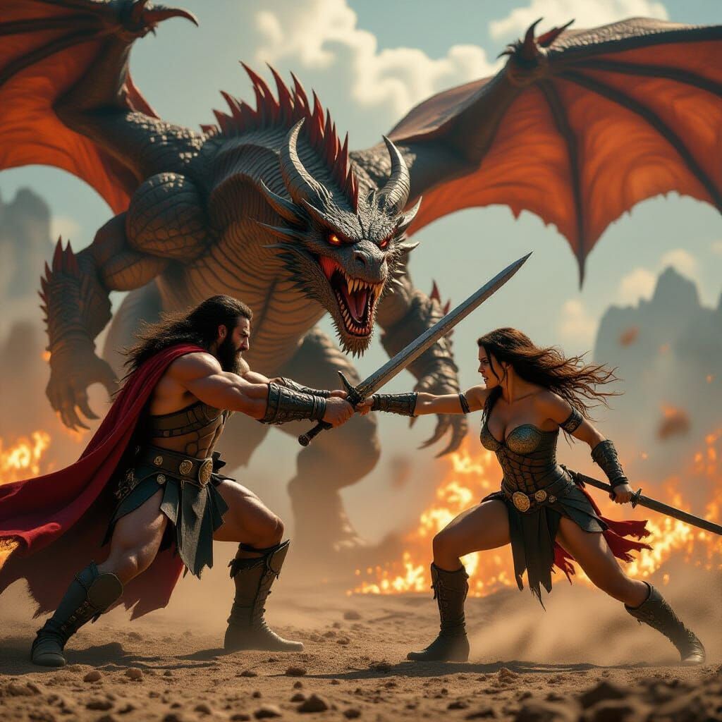 Conan and Red Sonja Slay a Dragon