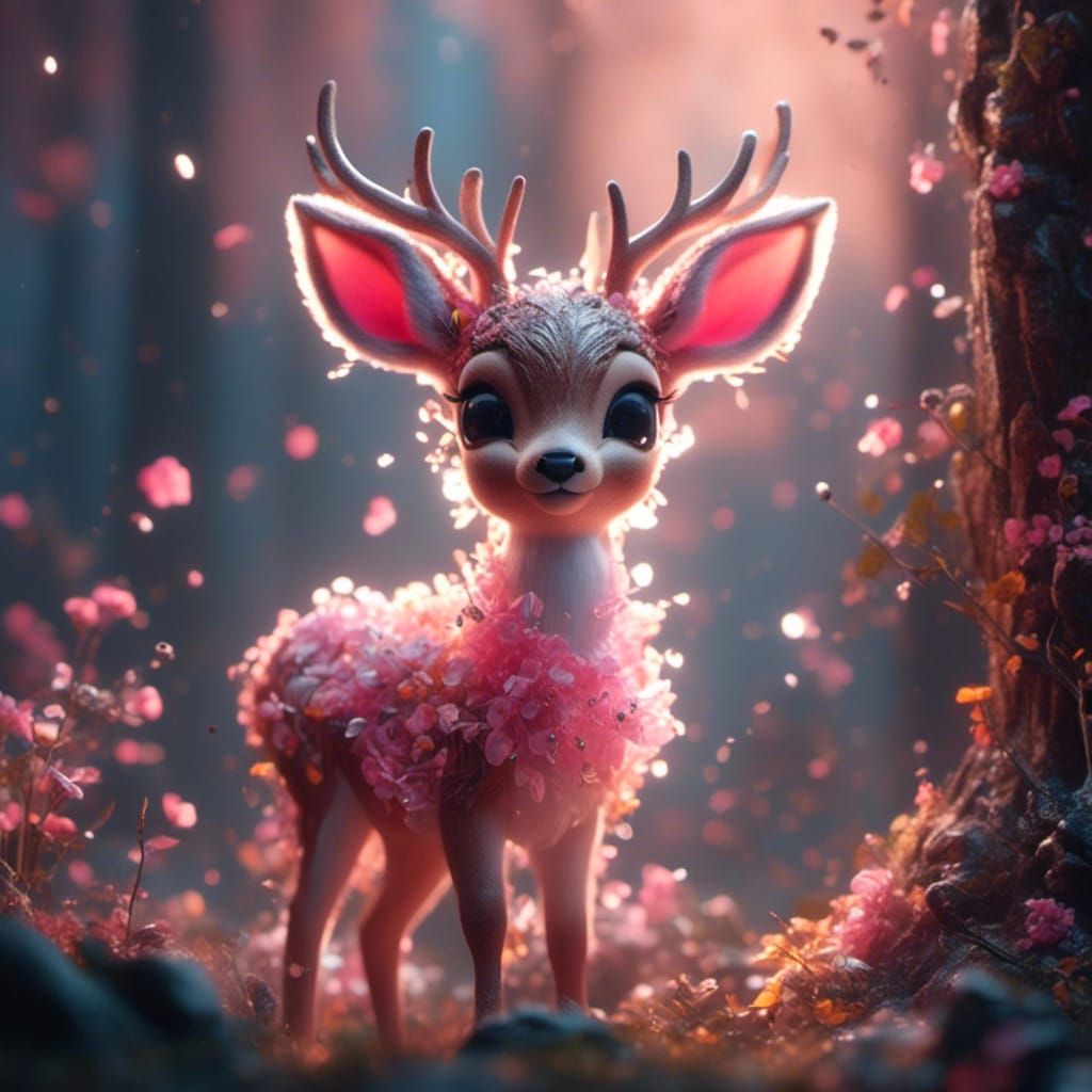 Cute Deer in Pastel Fairy-Tale Forest