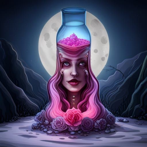 Witch in Lava Lamp: Hyperrealistic Halloween Scene