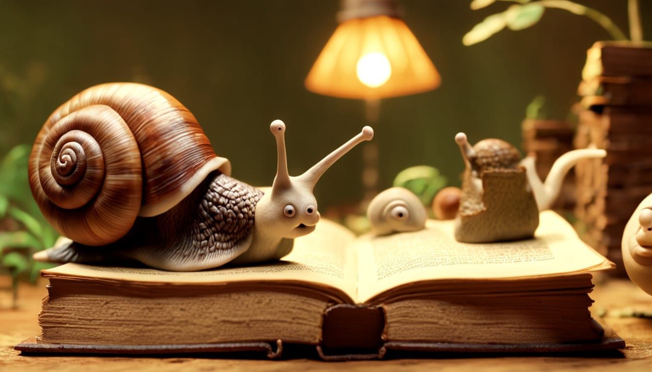 Snail Reads Encyclopedia in Aardman Claymation Style