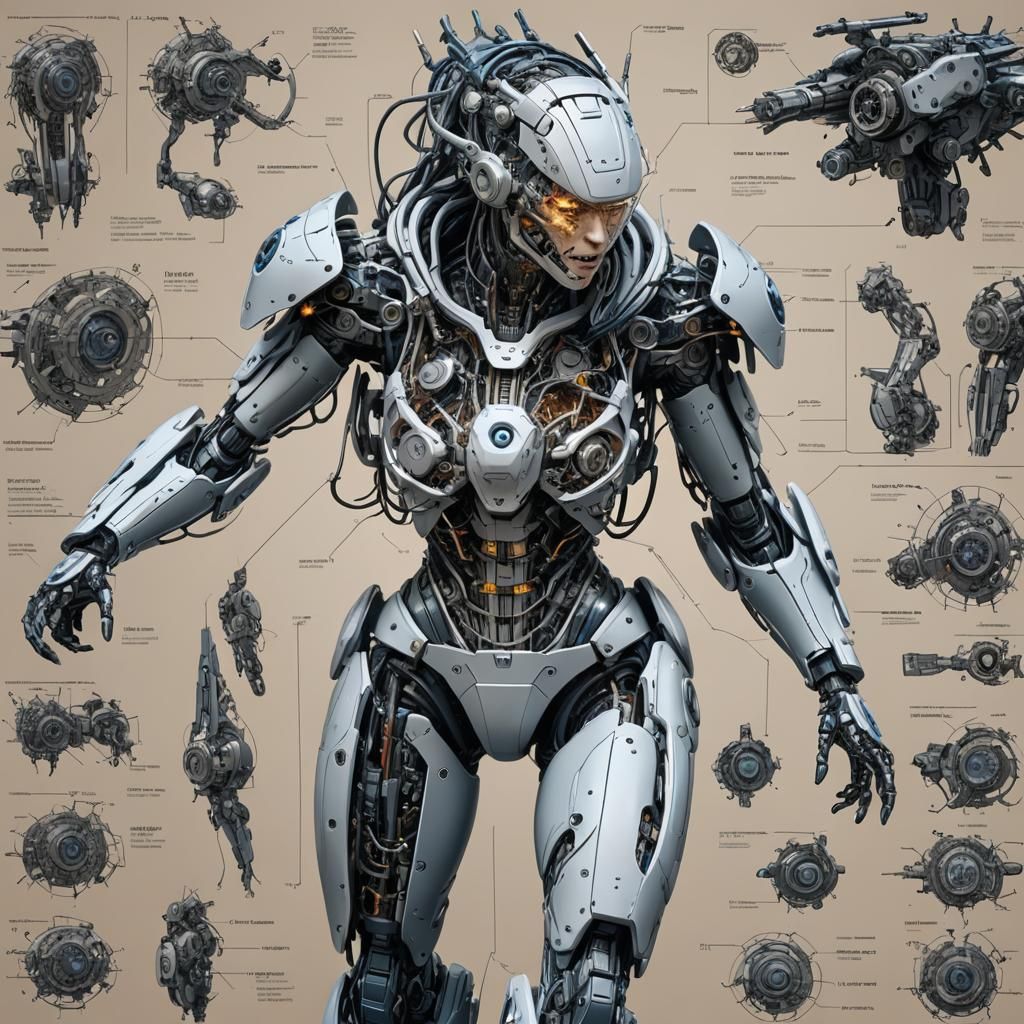 Detailed Exploded View of a Cyborg Battle Woman