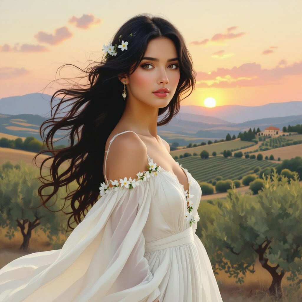 Romantic Portrait of Woman with Jasmine Flowers