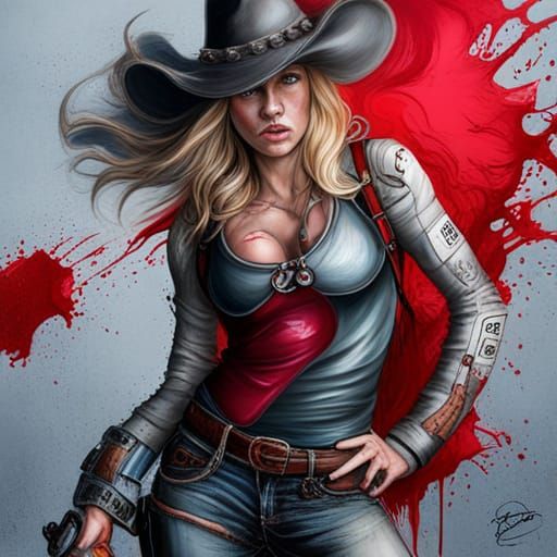 Cowgirl Outlaw Bull Rider in Street Art Style