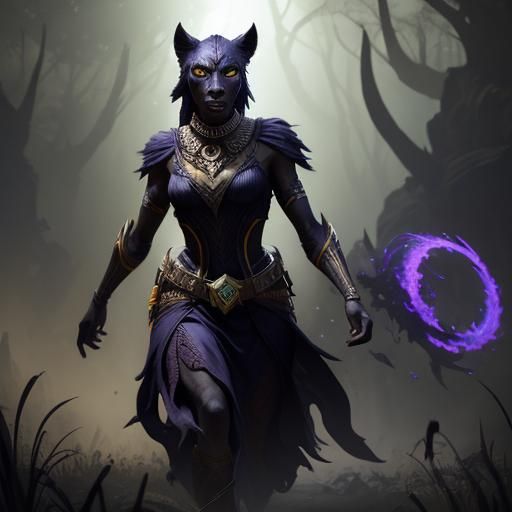 Werepanther Woman in Savanna: Dark Fantasy Concept Art