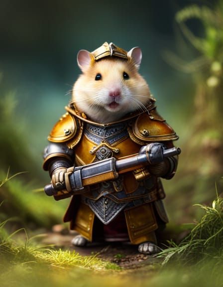 Hamster in Warhammer Armor Brandishing Weapon