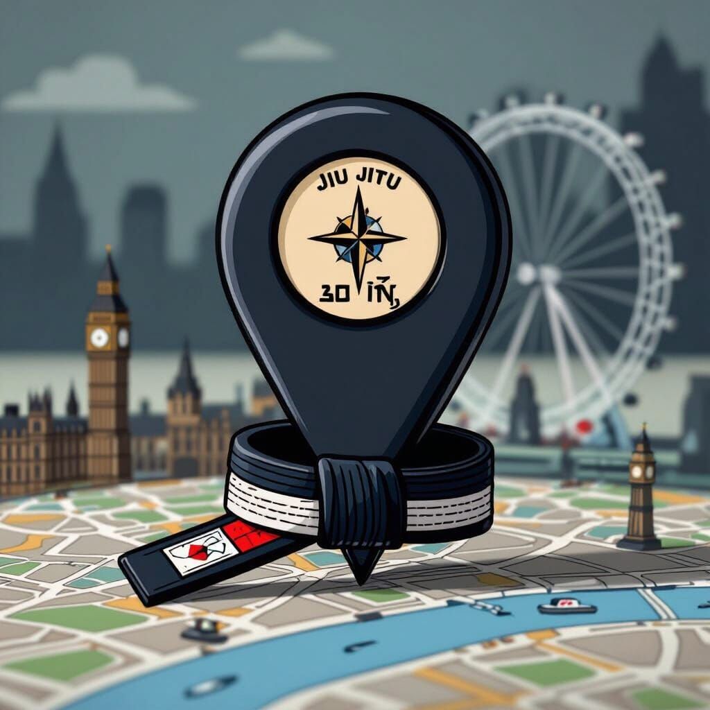 Cartoon London Map with Jiu-Jitsu Pin in Cupix Style