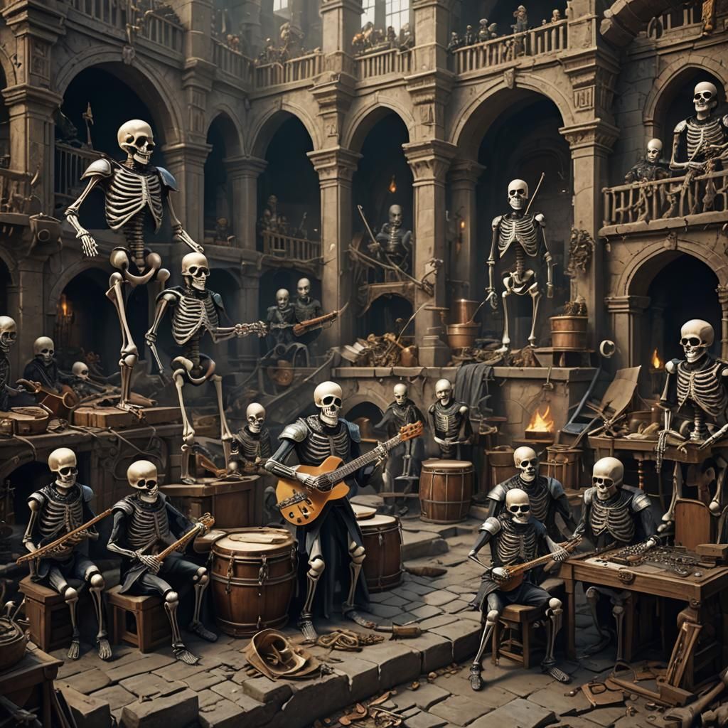 Skeletal Band Plays Armored Concert in Fort