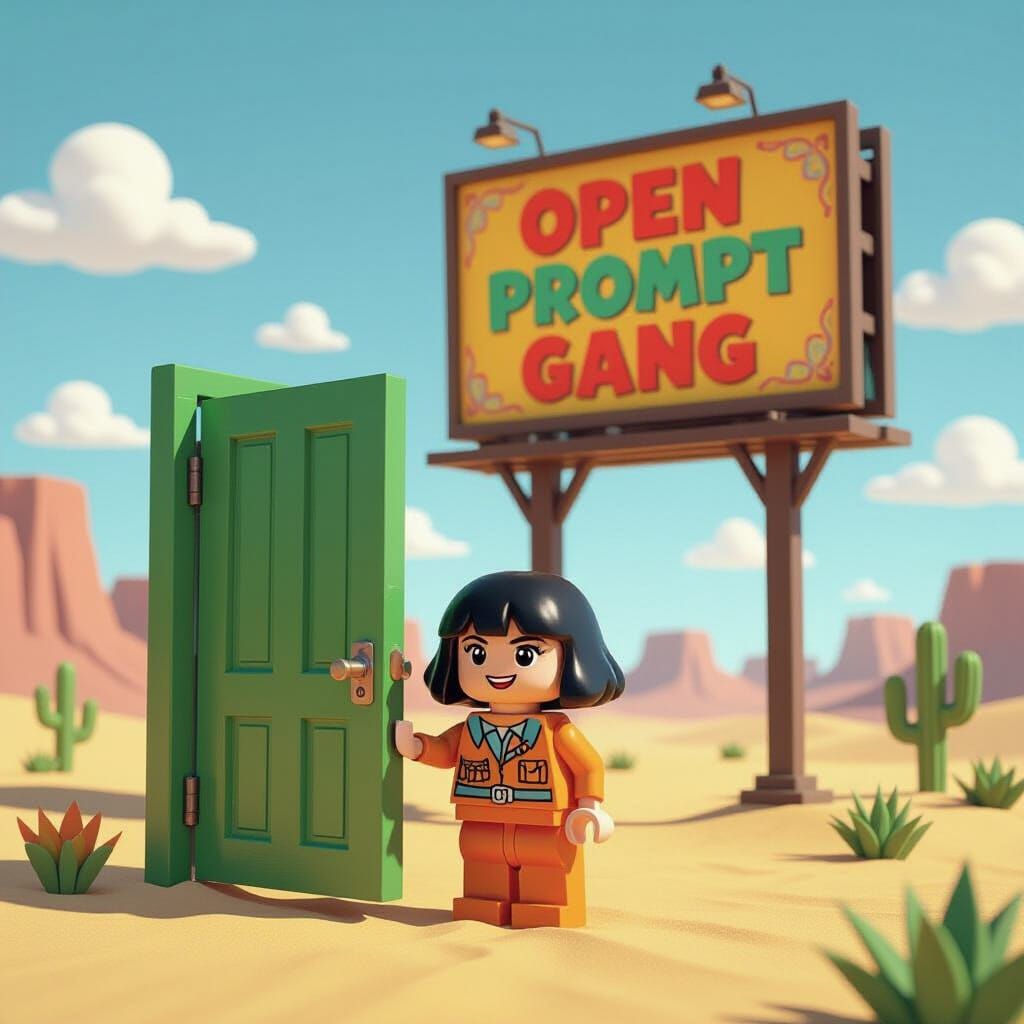 Lego Dora in Desert, Pixar-Style 3D Art