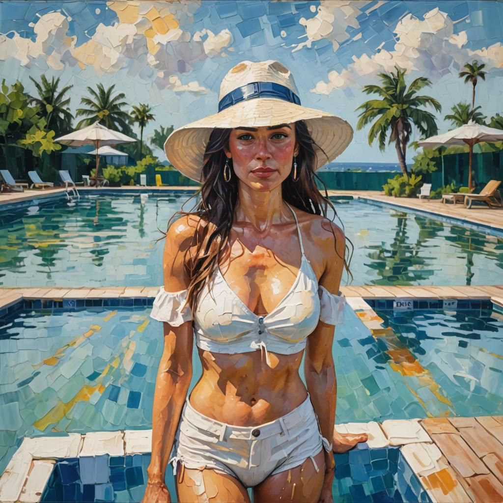 Sweaty Woman Portrait in Neo-Impressionistic Style