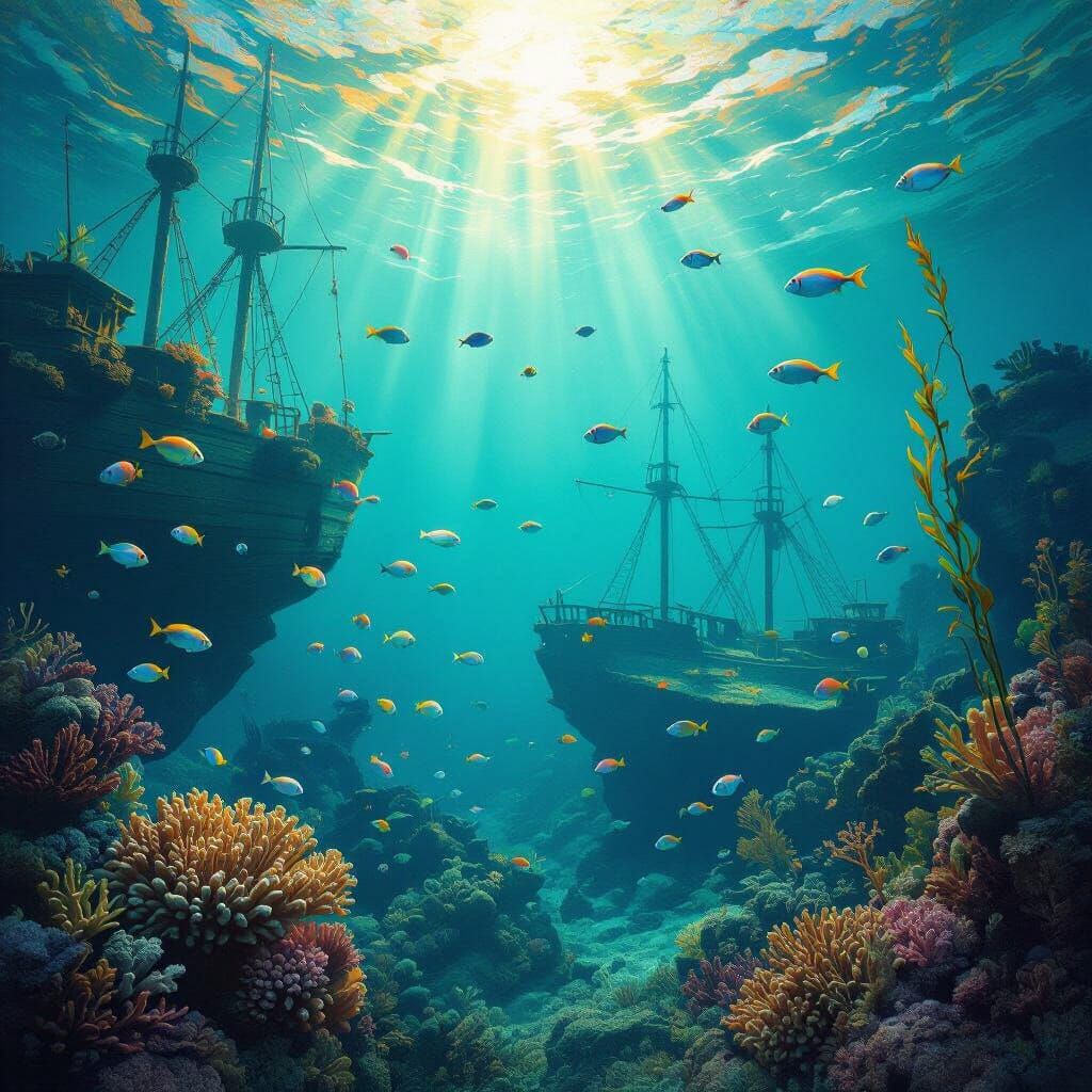 Underwater Coral Garden with Sunbeams