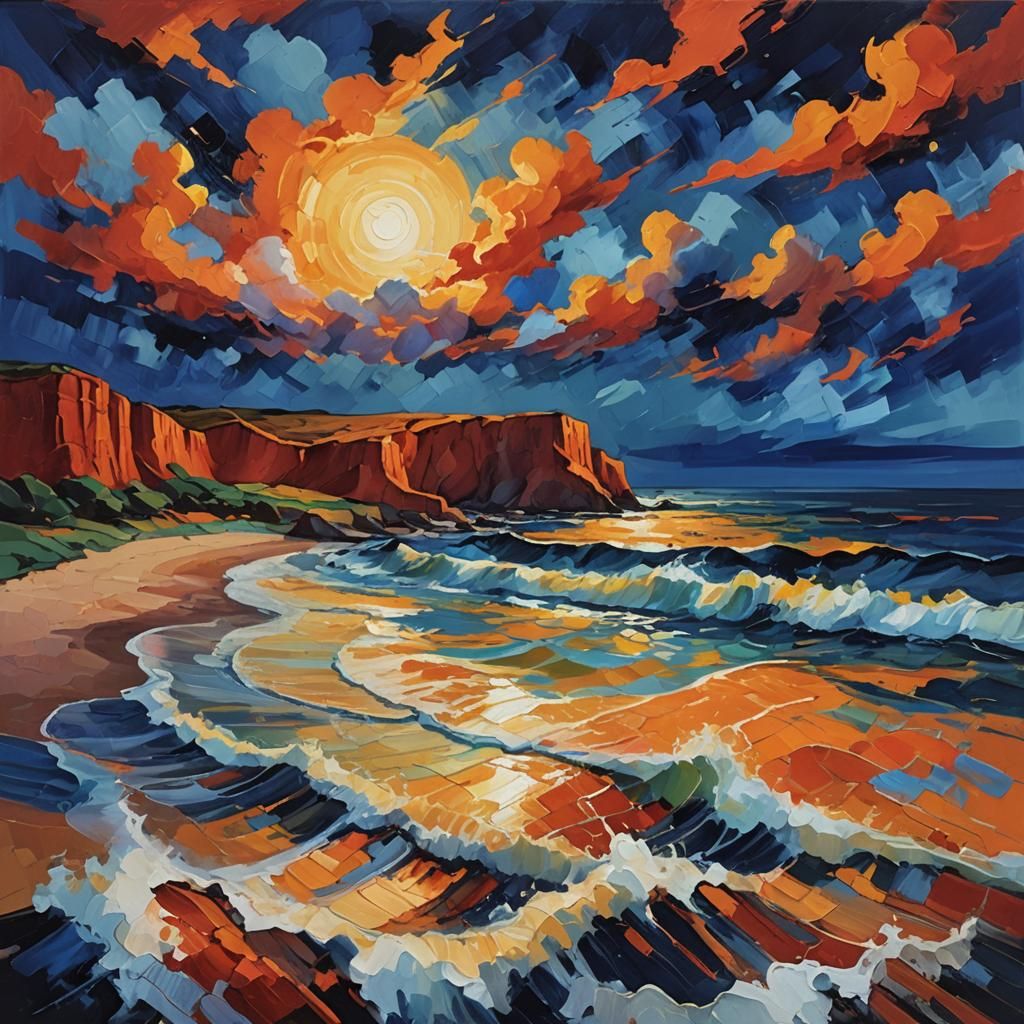 Expressionist Seascape Painting with Fauvist Palette