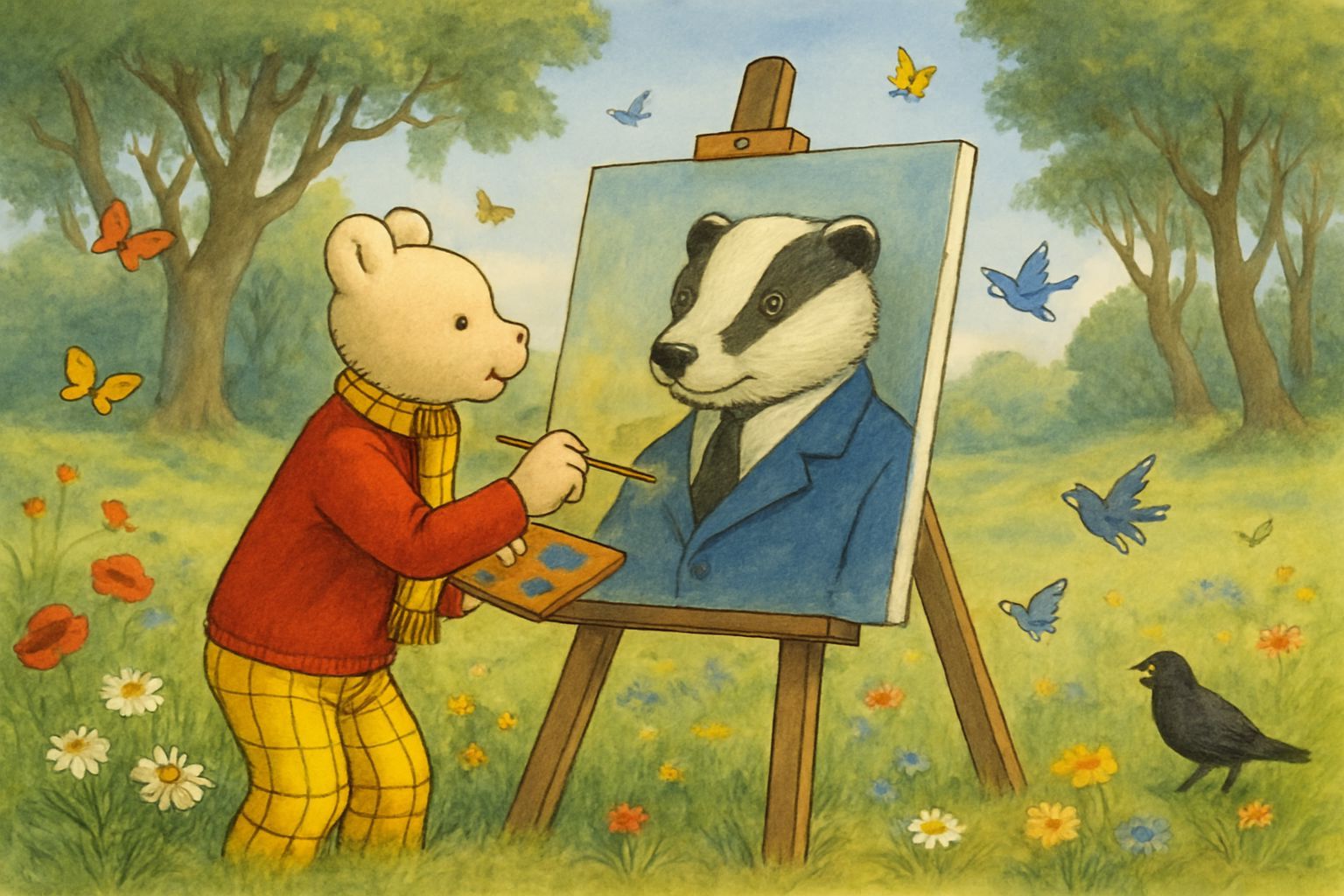 Rupert Bear's Oil Painting in Nut Wood
