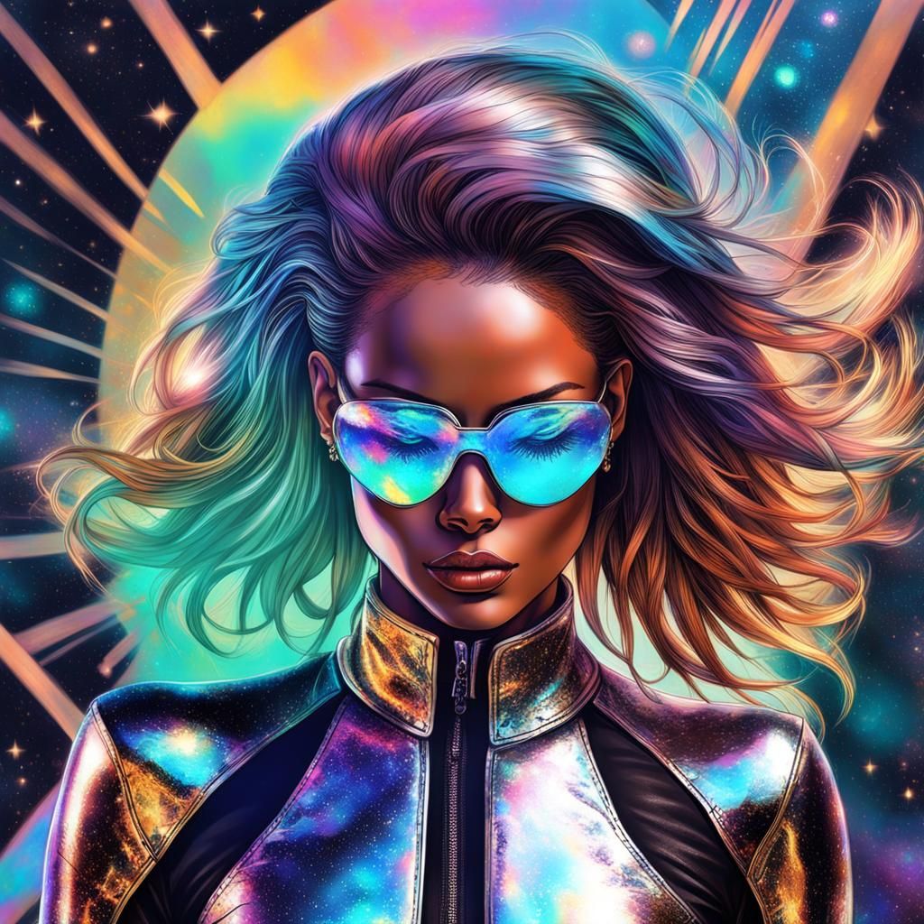 Cosmic Beauty in Holographic Illustration Style