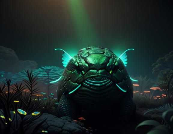 Bioluminescent Amphibioid Emerges in 3D Cinematic Style