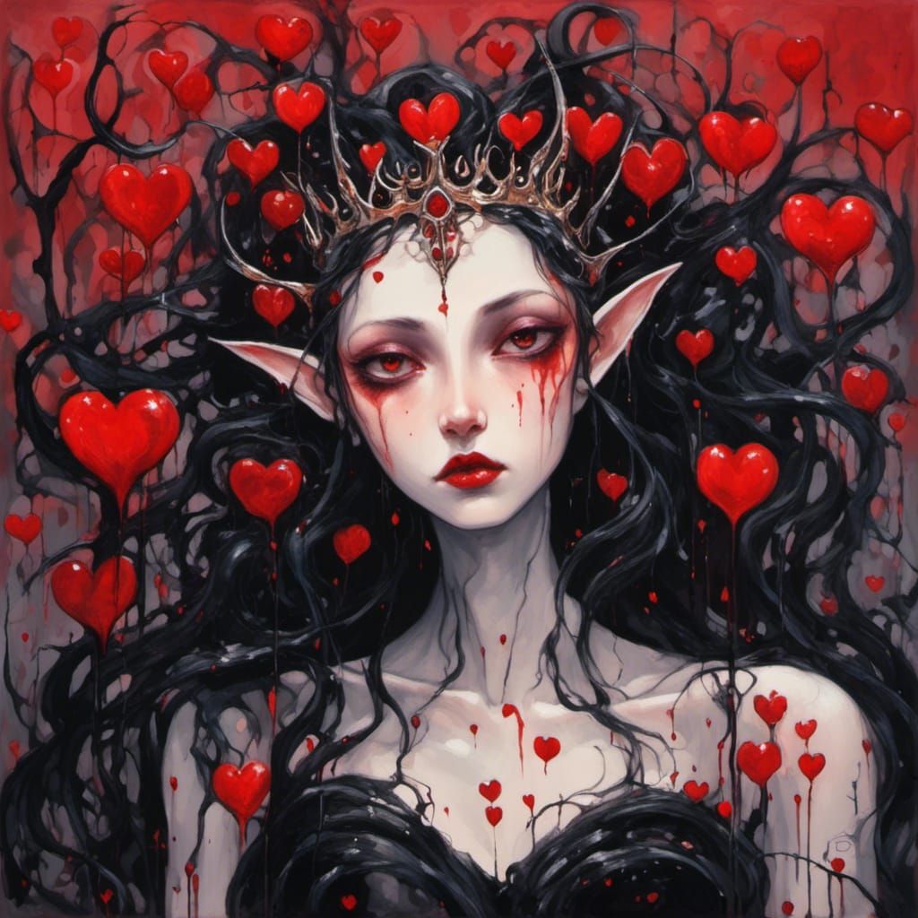 Ethereal Valentine Elf Queen with Flowing Red Hair