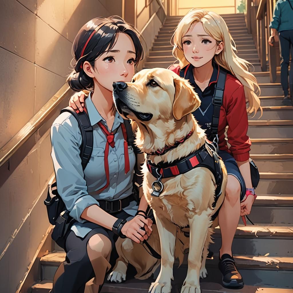 Anime Portrait of Guide Dog Assisting Owner