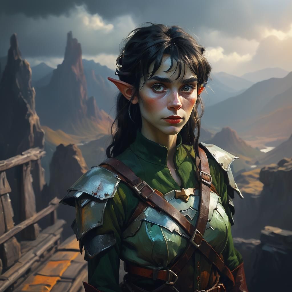 Expressive Elf Woman Portrait in Expressionist Style