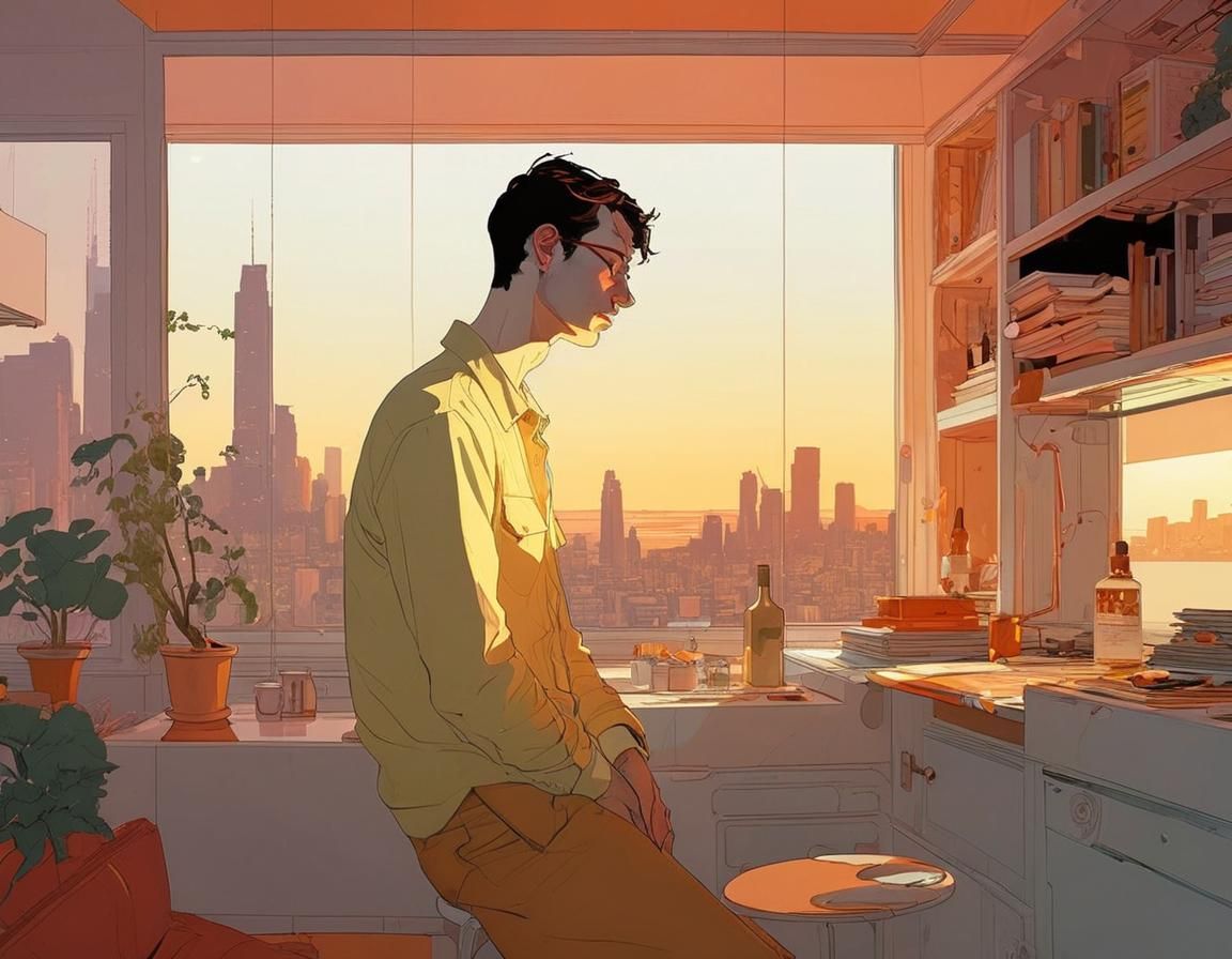 flat illustration style, in the iconic, minimalist illustrative style of  Tomer Hanuka, Dániel Taylor, Moebius :: fantas...