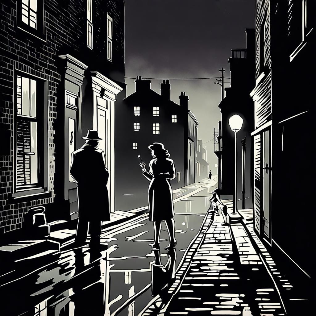Atmospheric Film Noir Alleyway at Night
