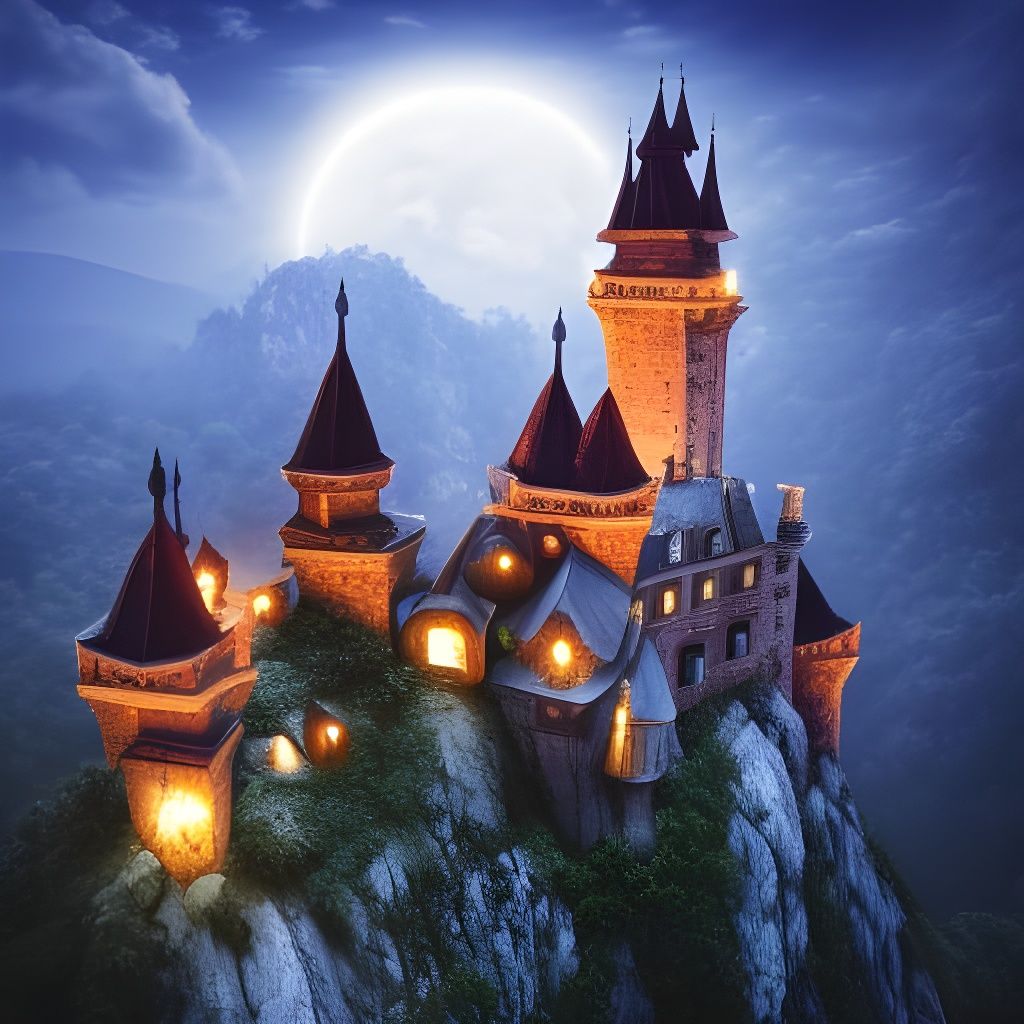 Enchanted Transylvanian Castle in Moonlight: Digital Art