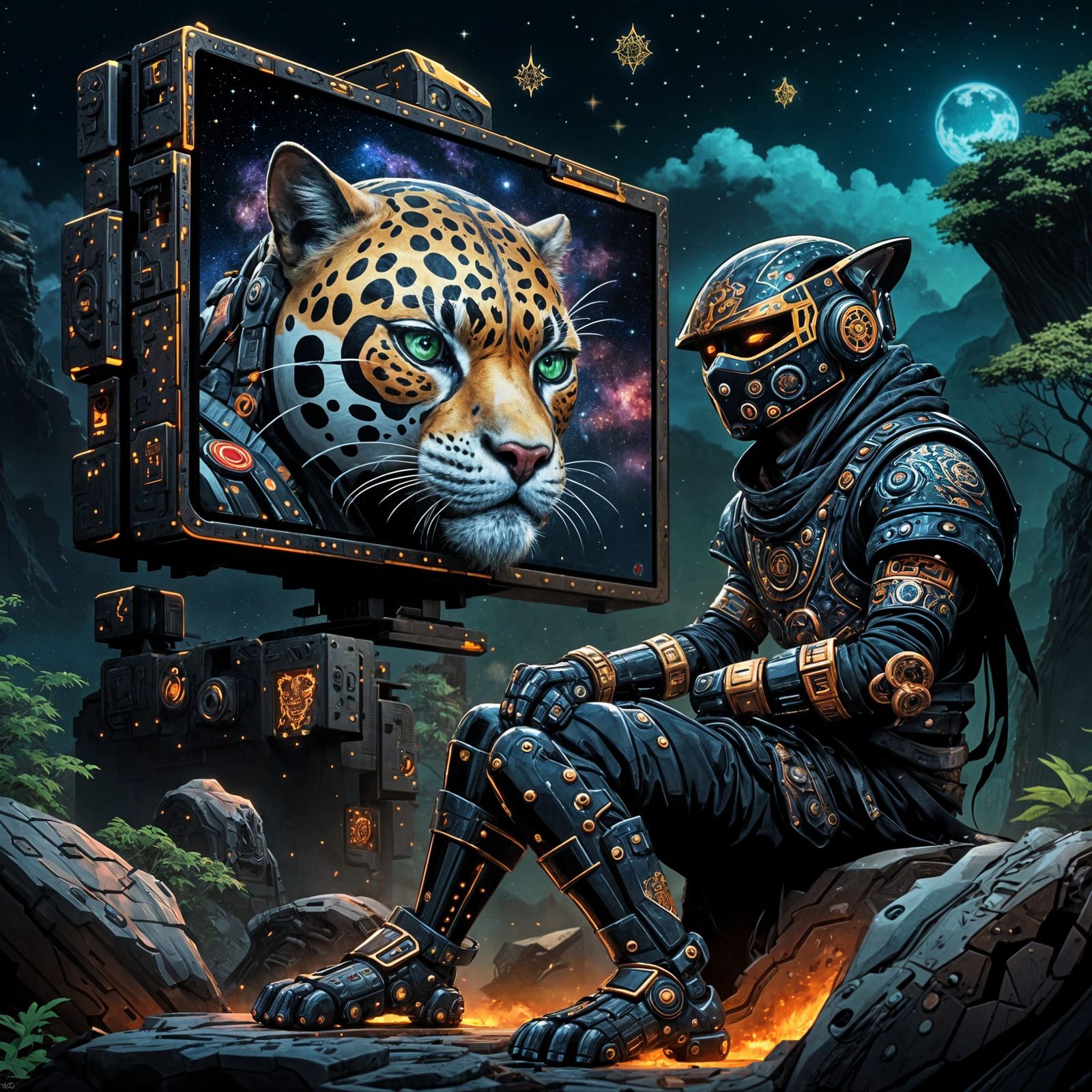 Cosmic Jaguar Cyborg Ninja in Borderlands Style