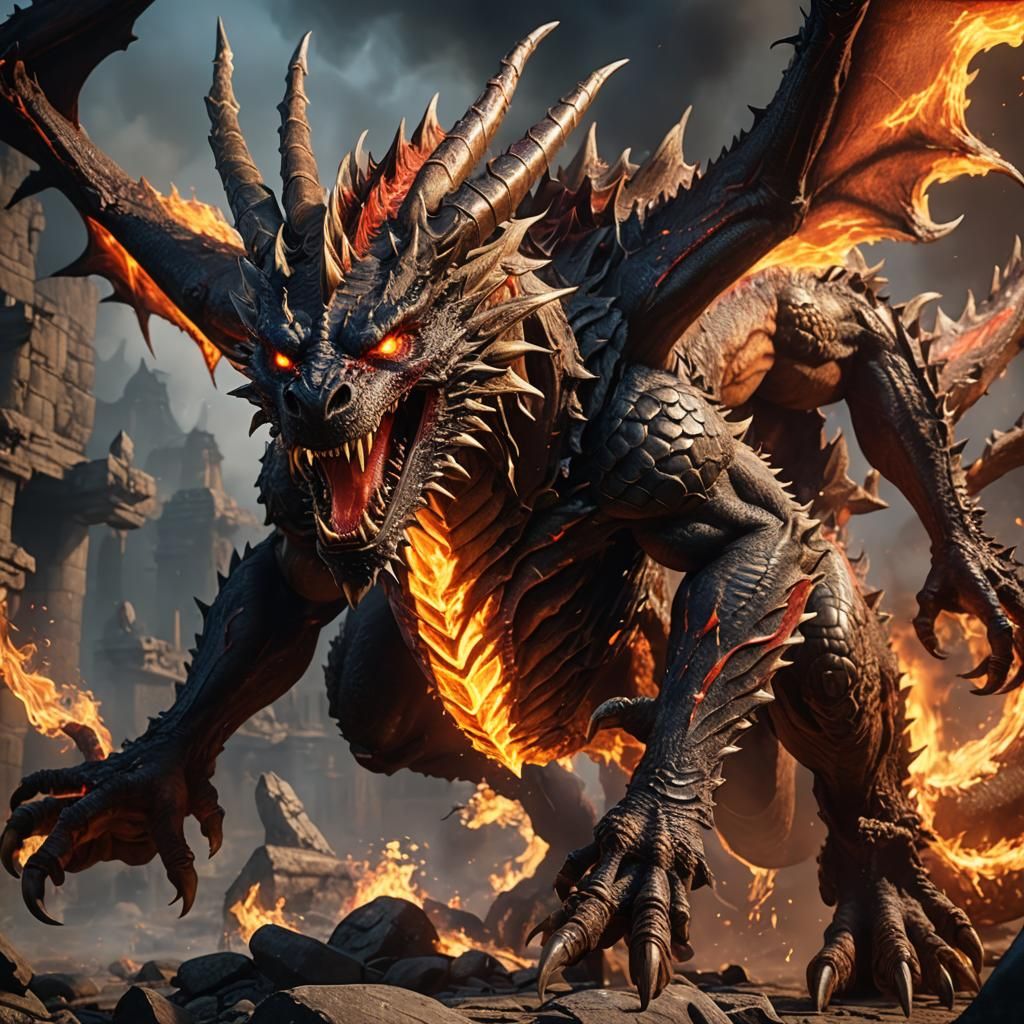 Epic Fire Dragon Demon in 3D Cinematic Style