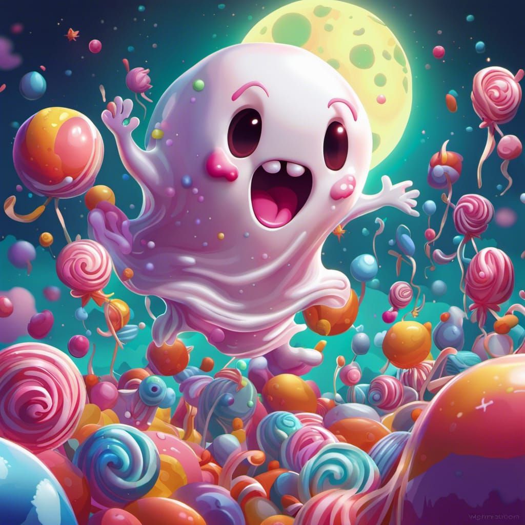 Cute Ghost Dancing in Whimsical Candyland Art