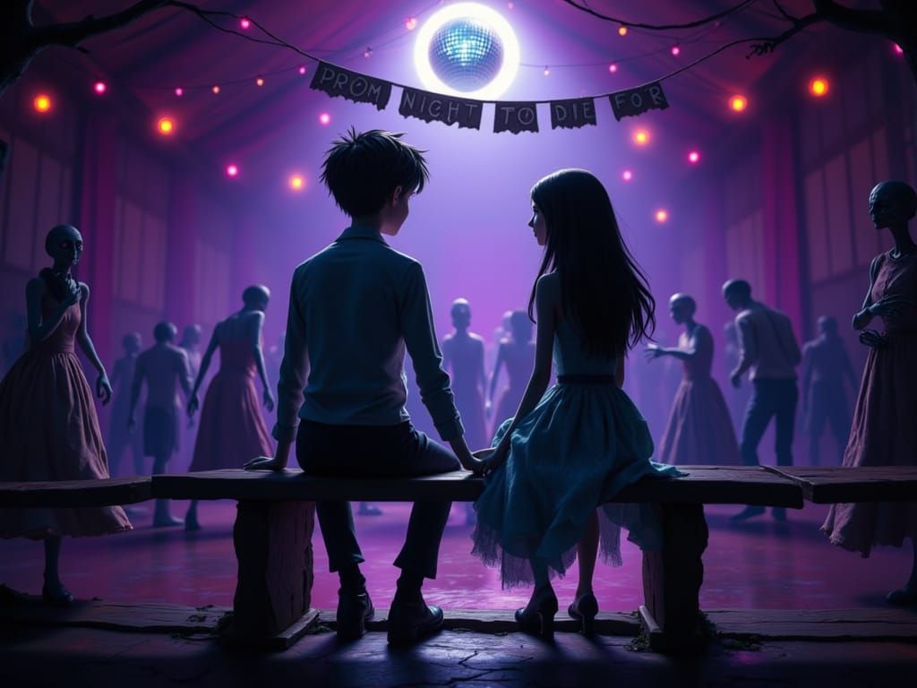 Gothic Zombie Prom Couple in Tim Burton Style