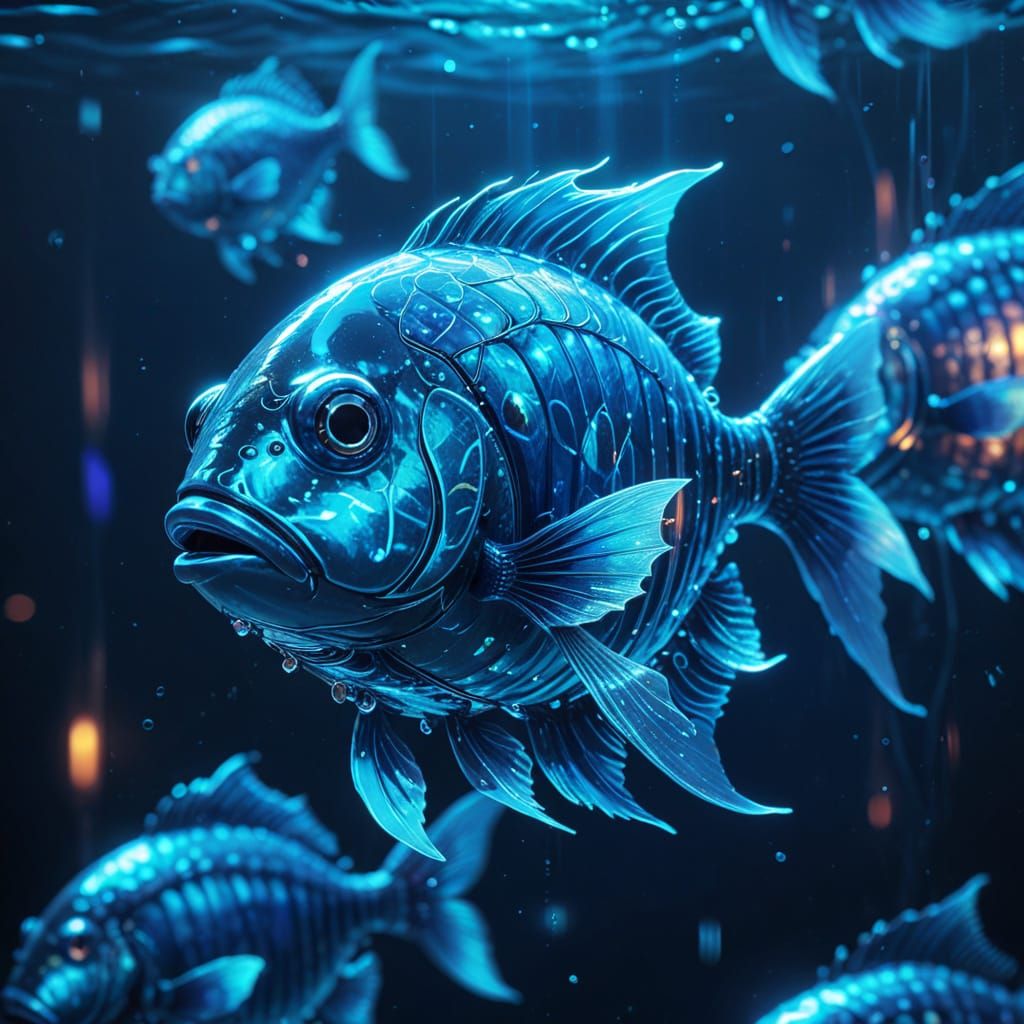 Underwater Fish Hologram in Sci-Fi Style