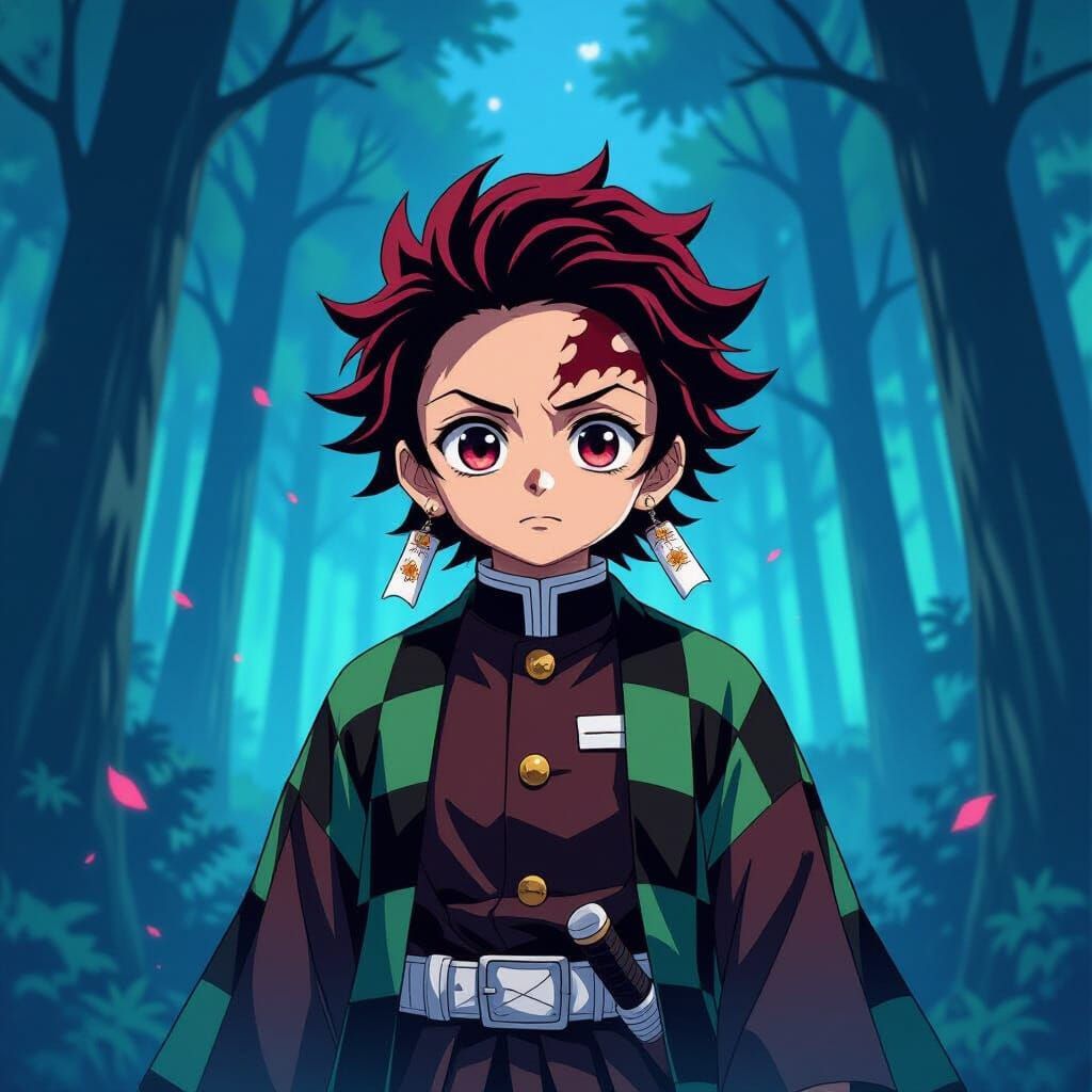 Tanjiro Kamado in Mystical Forest, Anime Style
