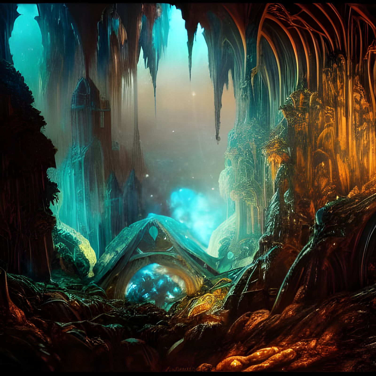 Gothic Fantasy Cave Mini World: Hyperdetailed Iridescent Sce...