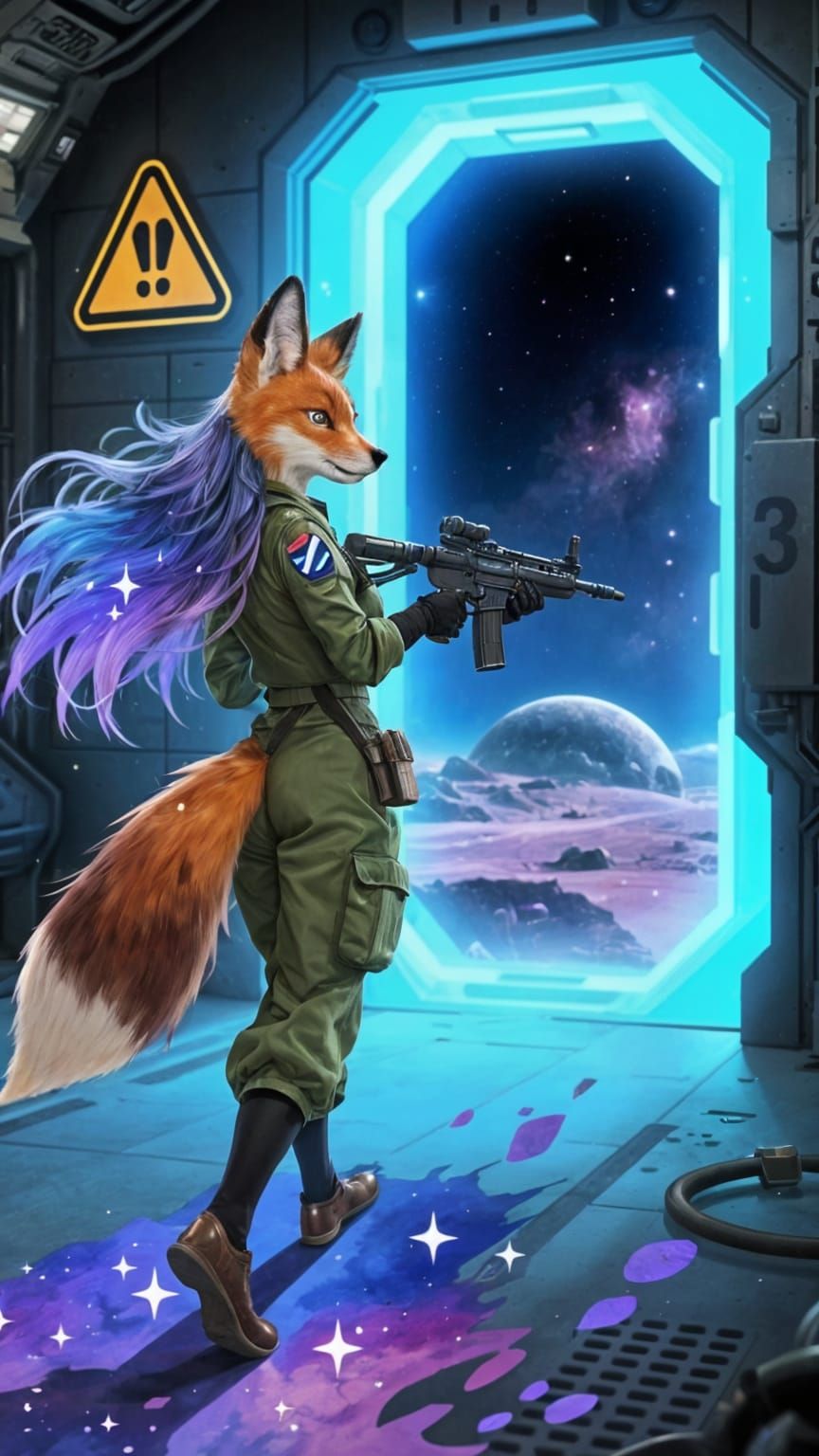 Anime Fox Warrior Strides Towards Stargate