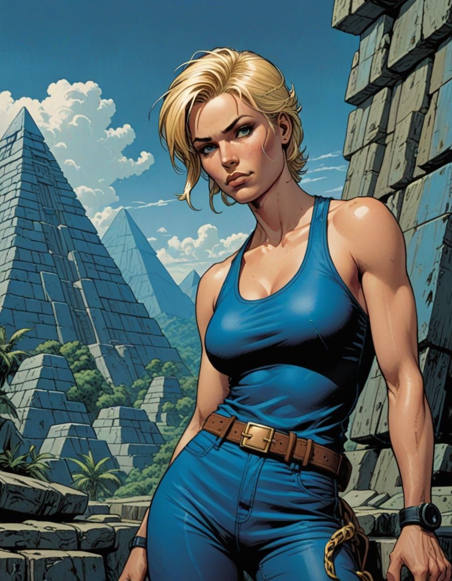 Elegant Woman in the Jungle Amidst Ancient Maya Ruins