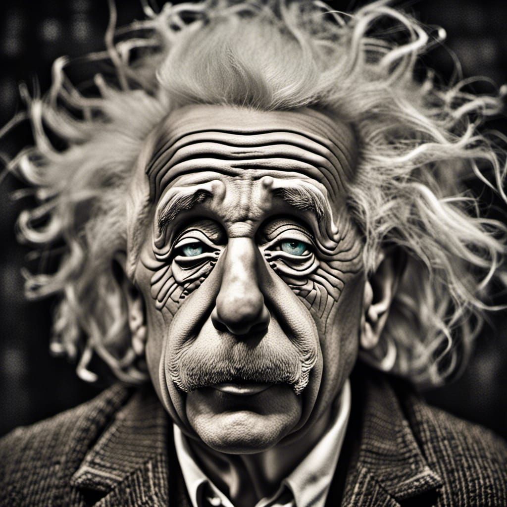 Hyperrealistic Portrait of Einstein with One Eye Shut