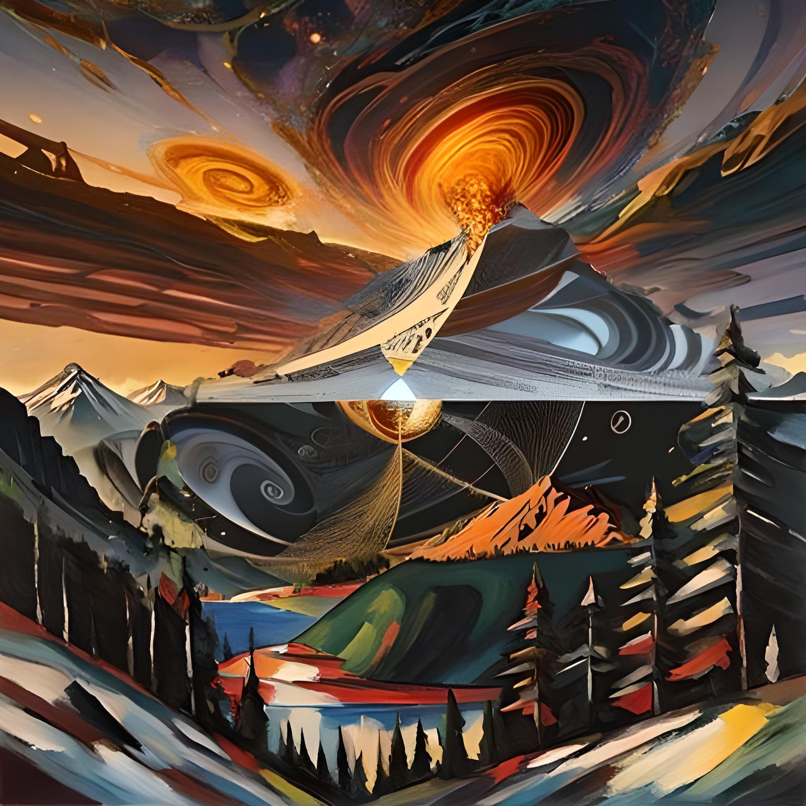 Volcano Eruption in Expressionist Digital Painting Style