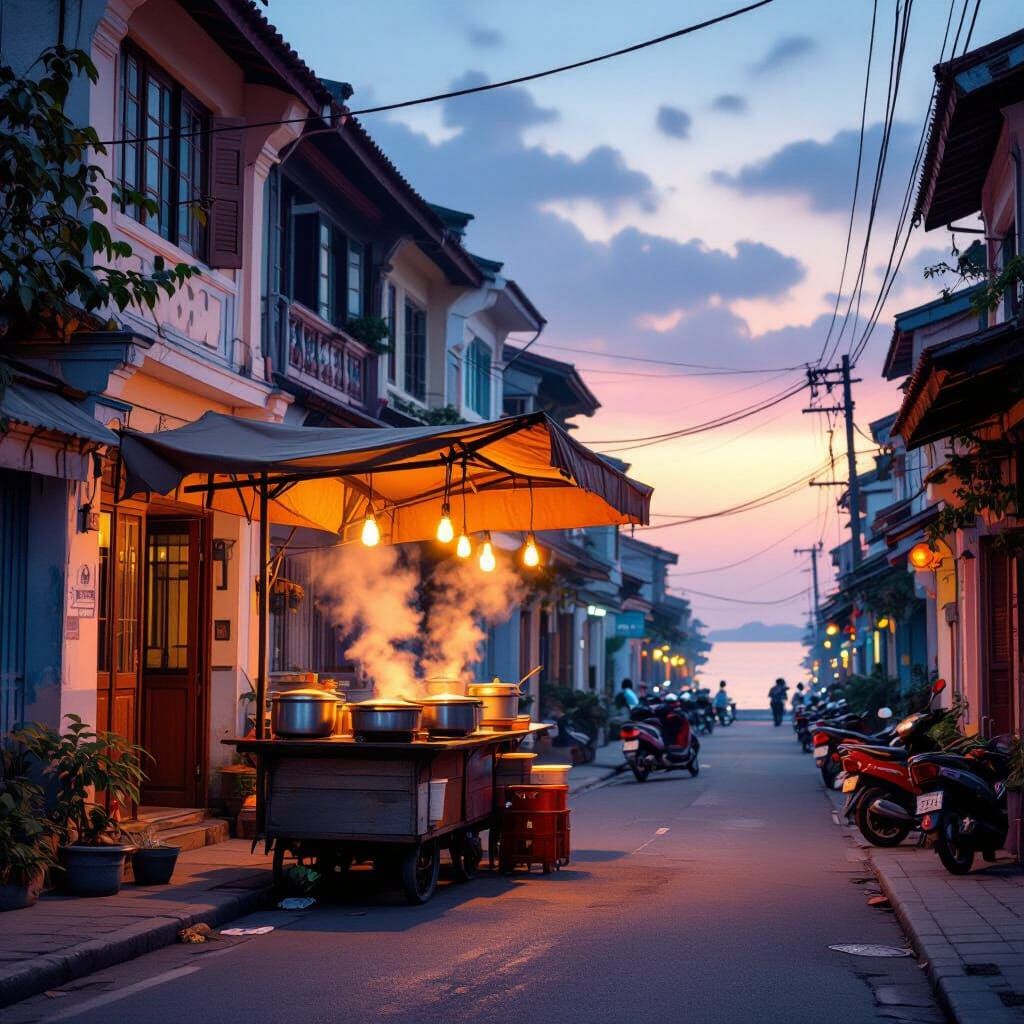 Vibrant Hai Phong Street Food Stall at Dusk