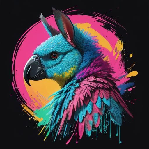 Kangaroo Parrot Hybrid Concept Art in Neon Colors