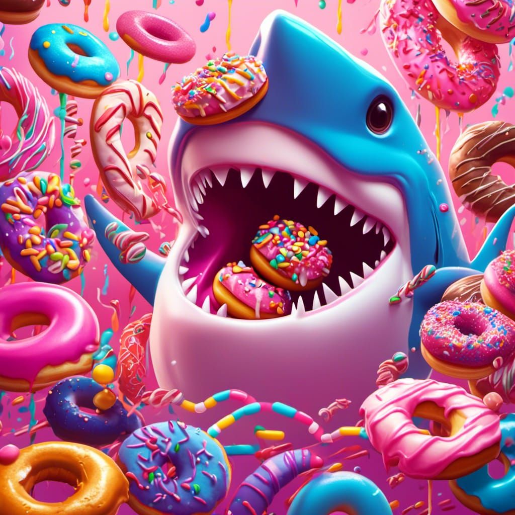Flying Shark in Candyland: Hyperrealistic Digital Illustrati...